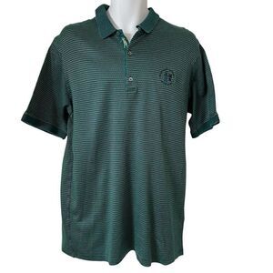 Bobby Jones Golf Polo Shirt Men's Large Green Geometric Stripe Made in Italy